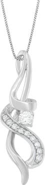 Haus of Brilliance Espira 10K White Gold 1/5 cttw Round Cut Diamond Swirl Pendant Necklace