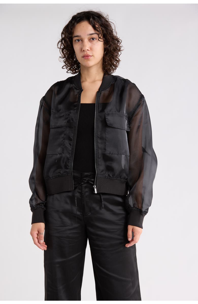 Sanctuary Organza Crop Bomber Jacket, Main, color, Black