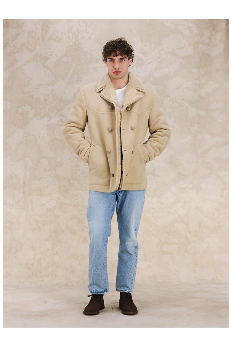 Shearling Double Breasted Jacket, Alternate, color, Beige