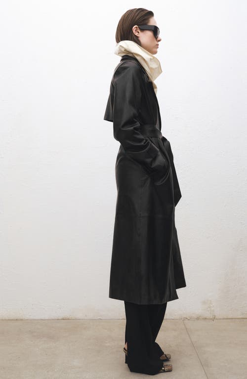 Mango Leather Trench Coat In Black