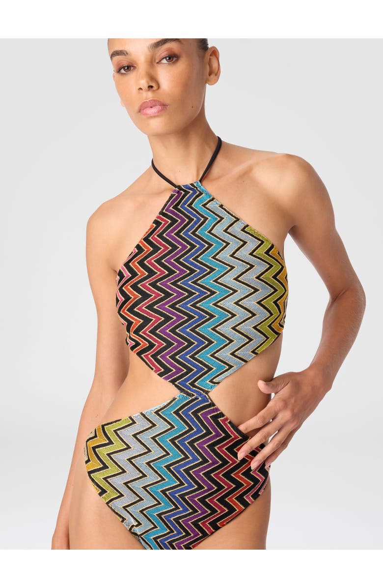 Missoni Geometric One-piece Swimsuit With Neck Tie, Alternate, color, Multicoloured
