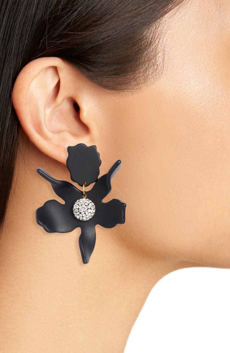 Lele Sadoughi Small Crystal Lily Drop Earrings, Alternate, color, Jet