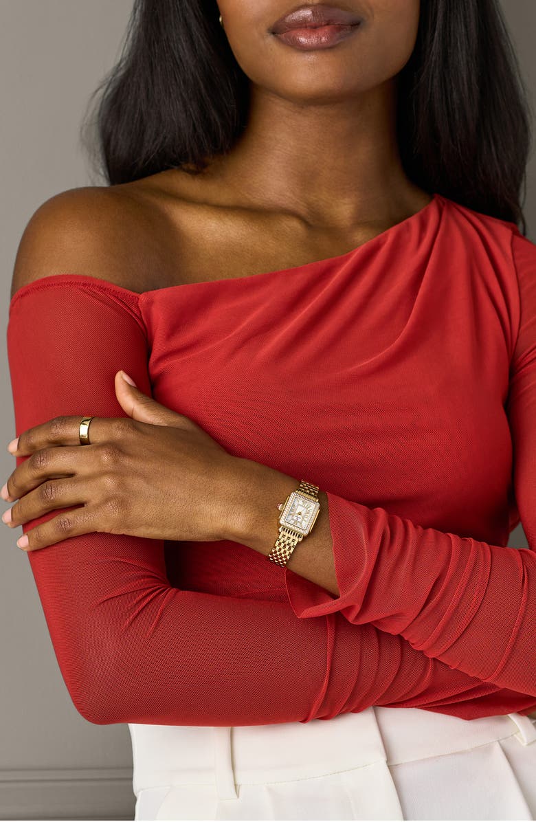 MICHELE Mini Deco Madison Two-Tone 18K Gold Plate Diamond Bracelet Watch, 23mm x 24mm, Alternate, color, Gold