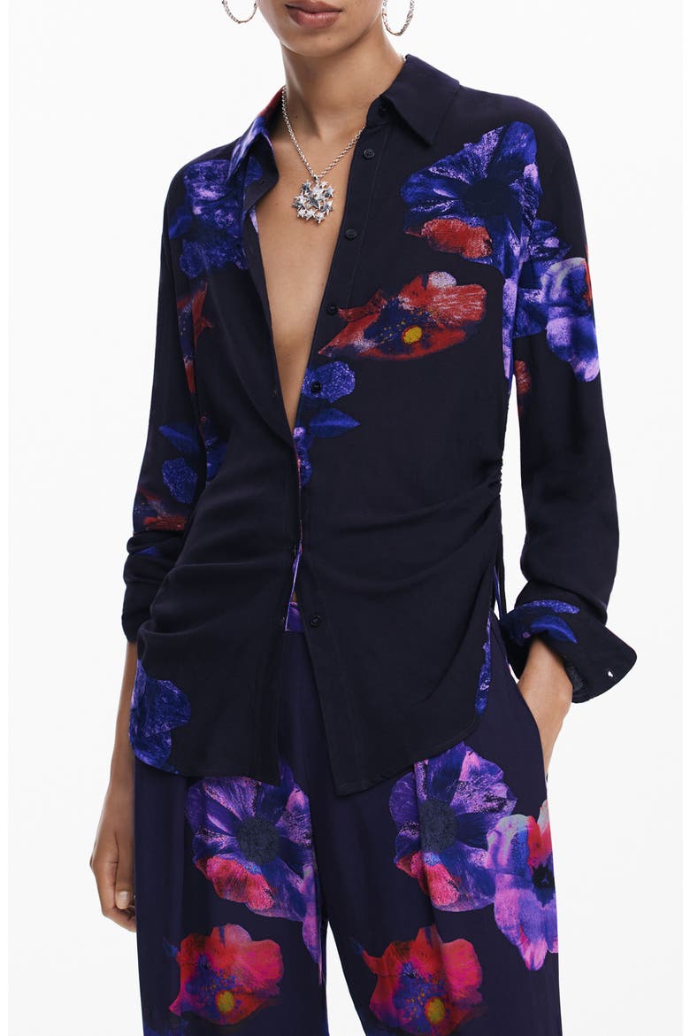 Ocasa Floral Button-Up Shirt, Main, color, BLACK