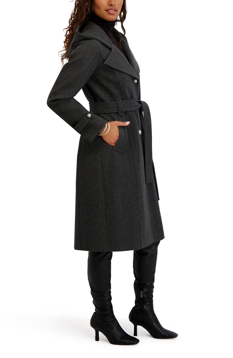 Kensie Belted Plush Trench Coat, Alternate, color, Charcoal