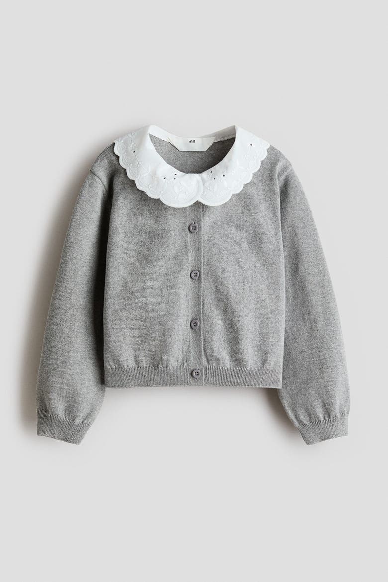 Cardigan With Collar, Alternate, color, Gray melange