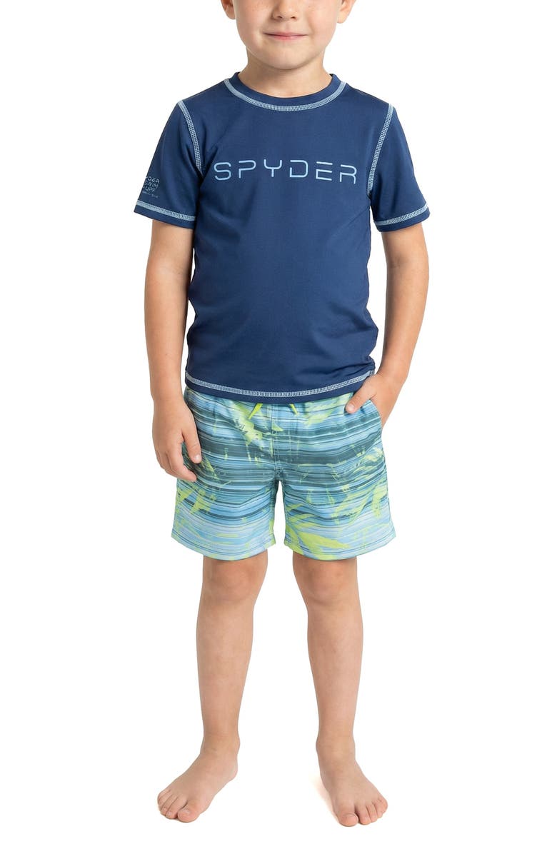Spyder Kids' Rashguard Top & Swim Trunks Set, Alternate, color, Alaskan Blue