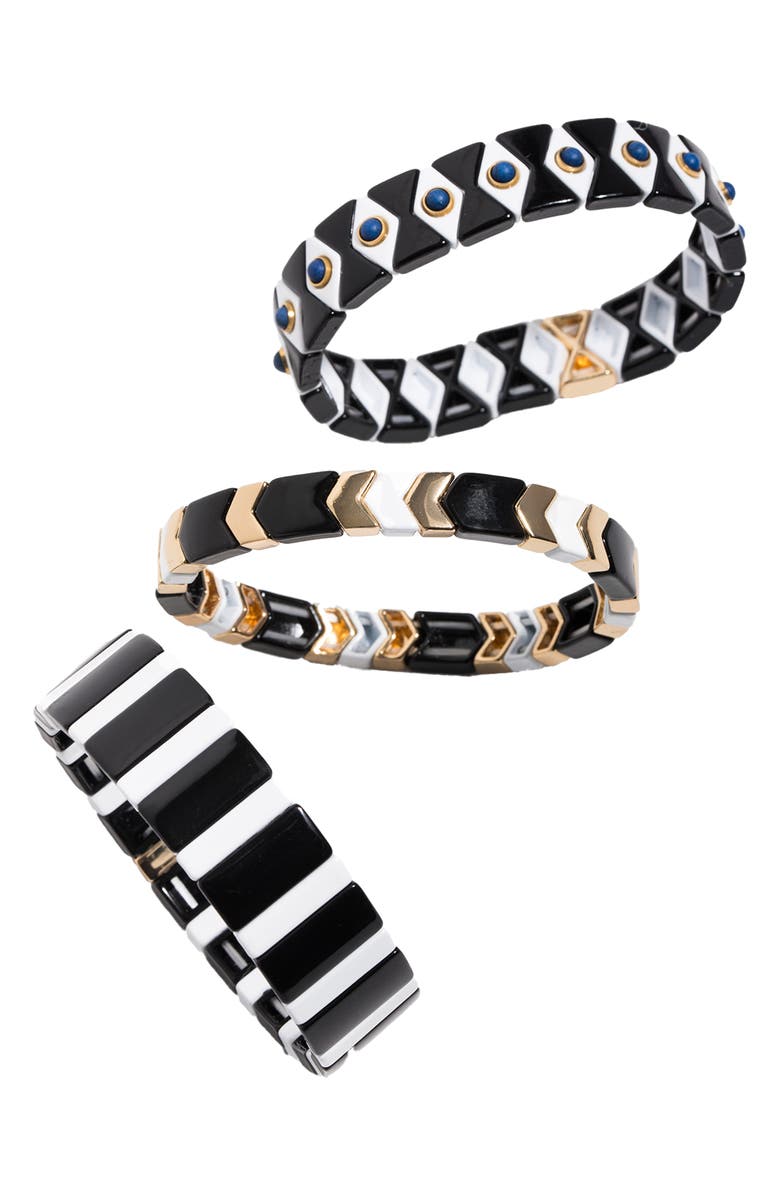 SAACHI 3-Pack Stretch Bracelet, Alternate, color, Black And White