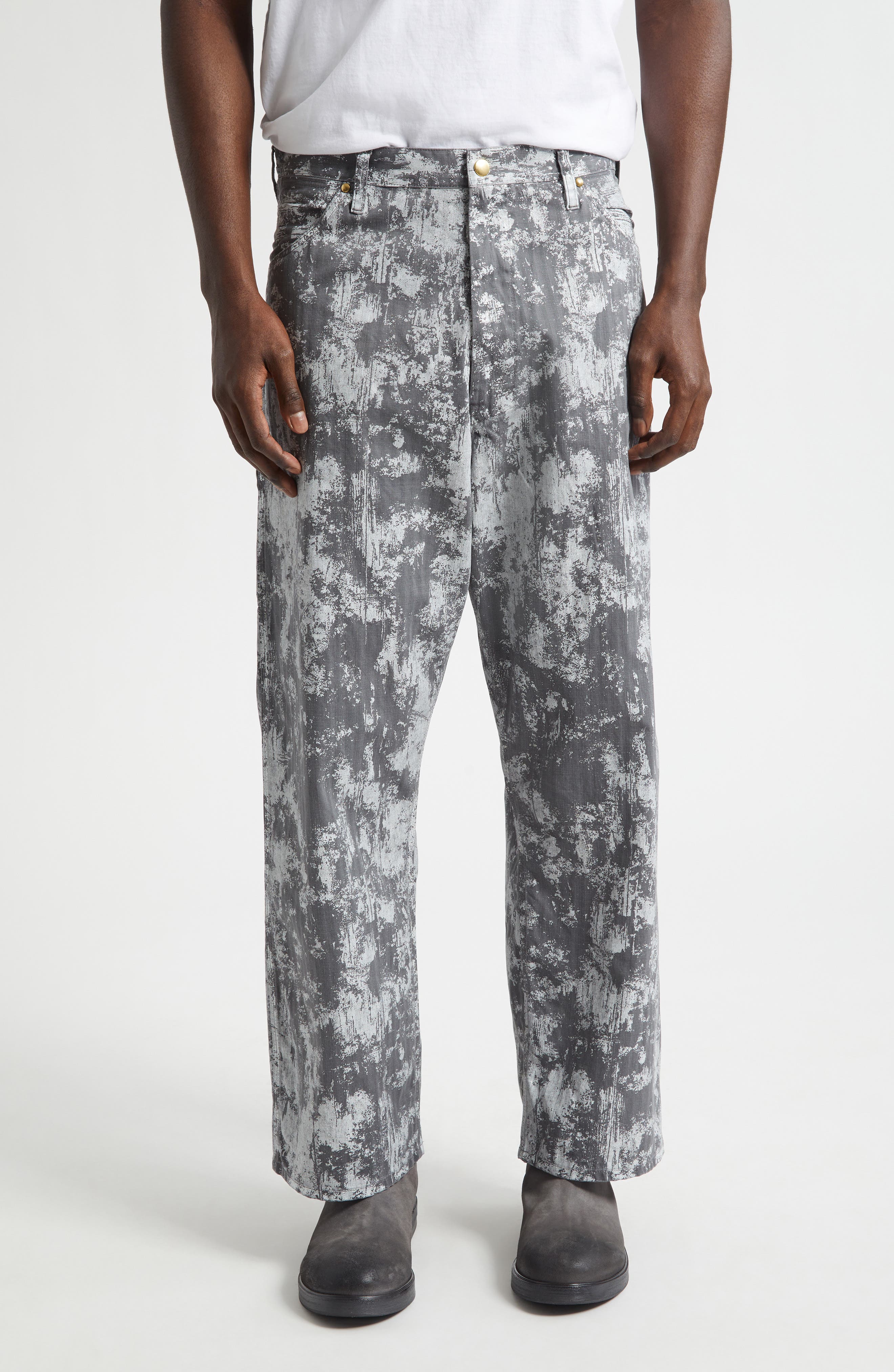 Foil Paint Print Herringbone Painter Pants