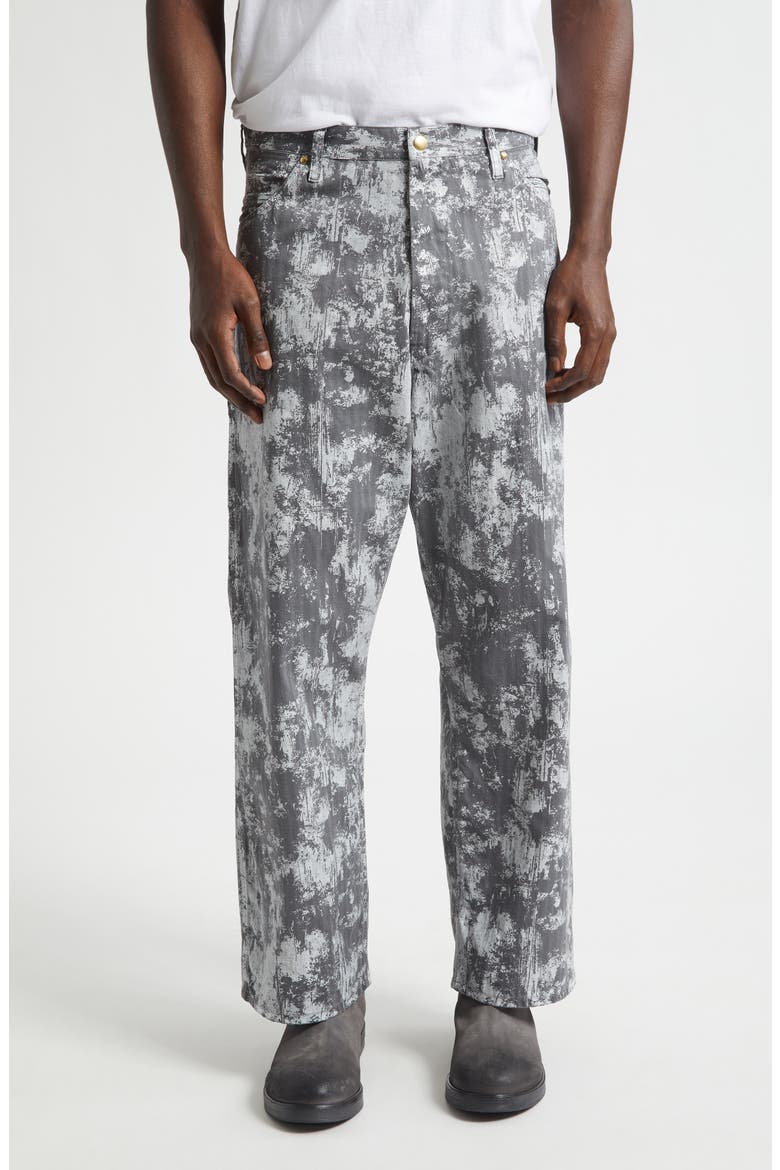 Foil Paint Print Herringbone Painter Pants, Main, color, GREY