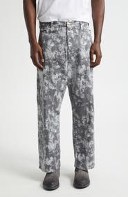 BEAMS Foil Paint Print Herringbone Painter Pants