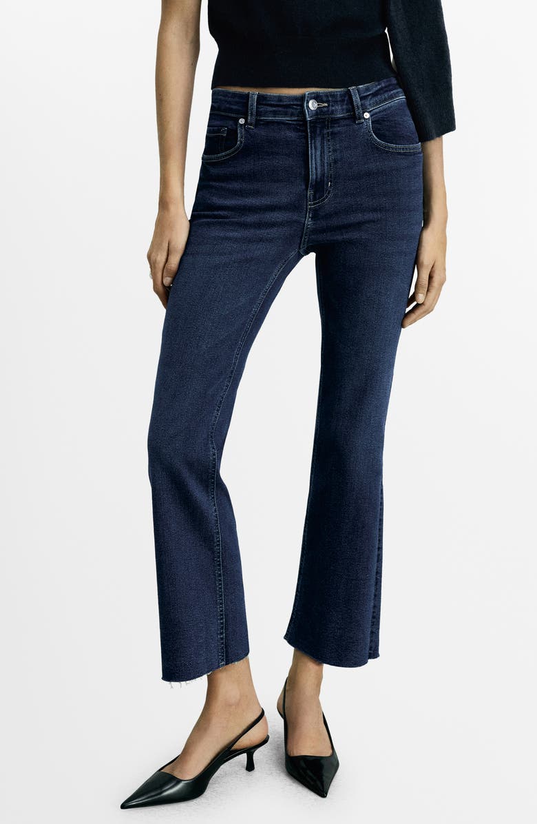 MANGO Mid Rise Crop Flare Jeans, Main, color, Dark Blue