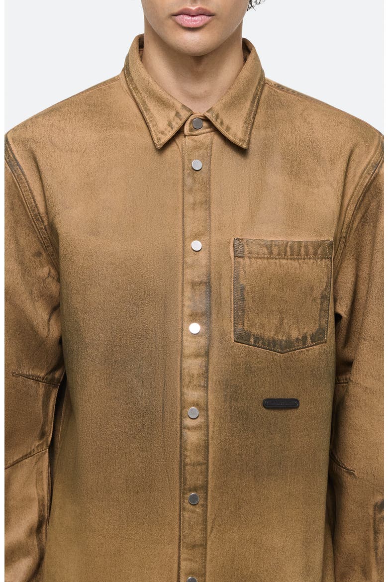 Curved Organic Cotton Denim Snap-Up Shirt, Alternate, color, WAXED OIL STAIN - 26W