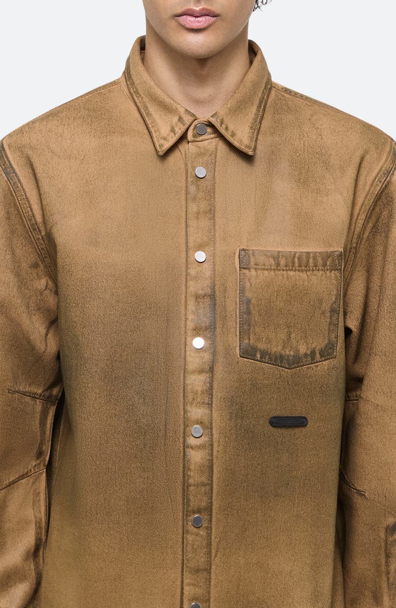 Helmut Lang Curved Organic Cotton Denim Snap-Up Shirt, Alternate, color, 