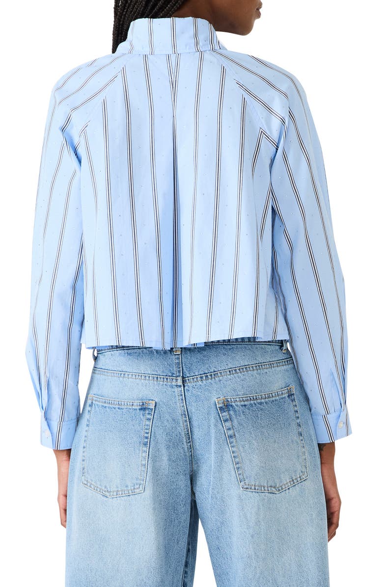 Steve Madden Tess Stripe Embellished Button-Up Crop Top, Alternate, color, Estate Blue