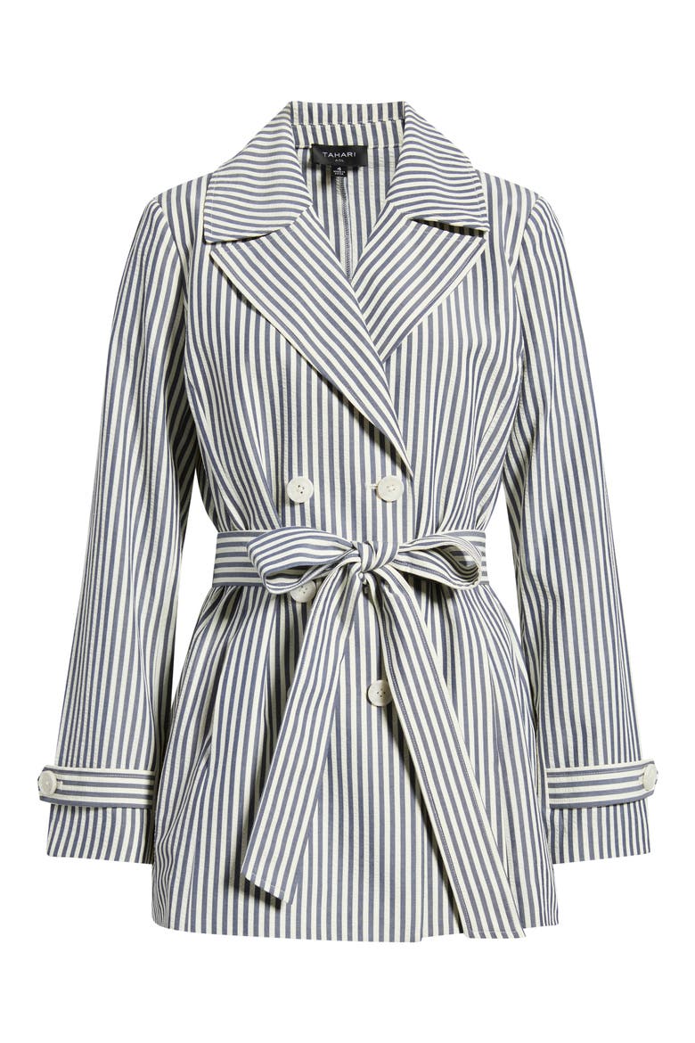 Striped Seersucker Wrap Jacket, Main, color, NAVY IVORY