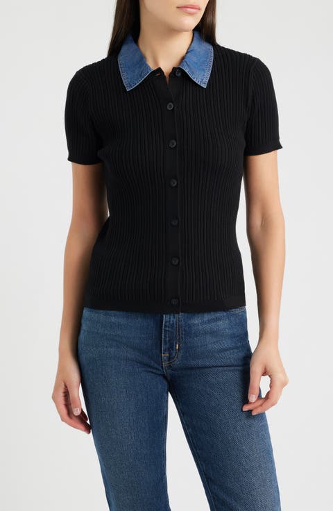 The Remington Denim Collar Short Sleeve Cardigan