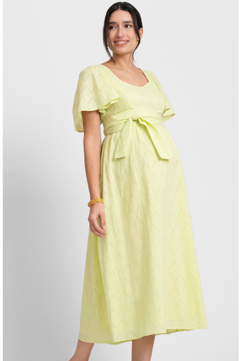 Broderie Anglaise Maternity/Nursing Midi Dress, Alternate, color, LIME