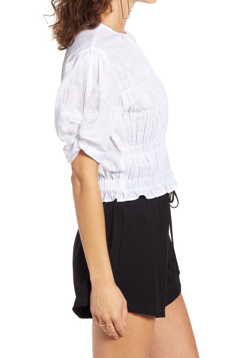 Smocked Short Sleeve Top, Alternate, color, WHITE