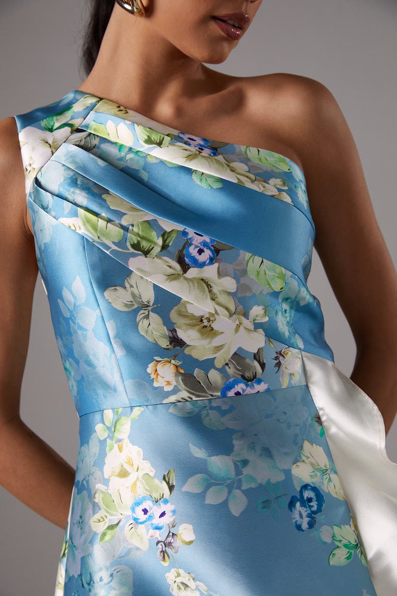 One Shoulder Ruffle Midi Dress, Alternate, color, Light Blue