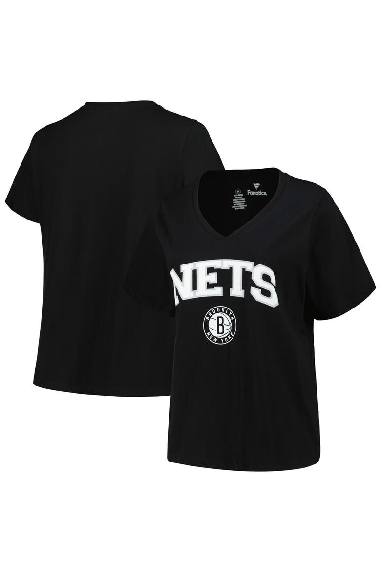 Women's Profile Black Brooklyn Nets Plus Size Arch Over Logo V-Neck T-Shirt, Alternate, color, Black