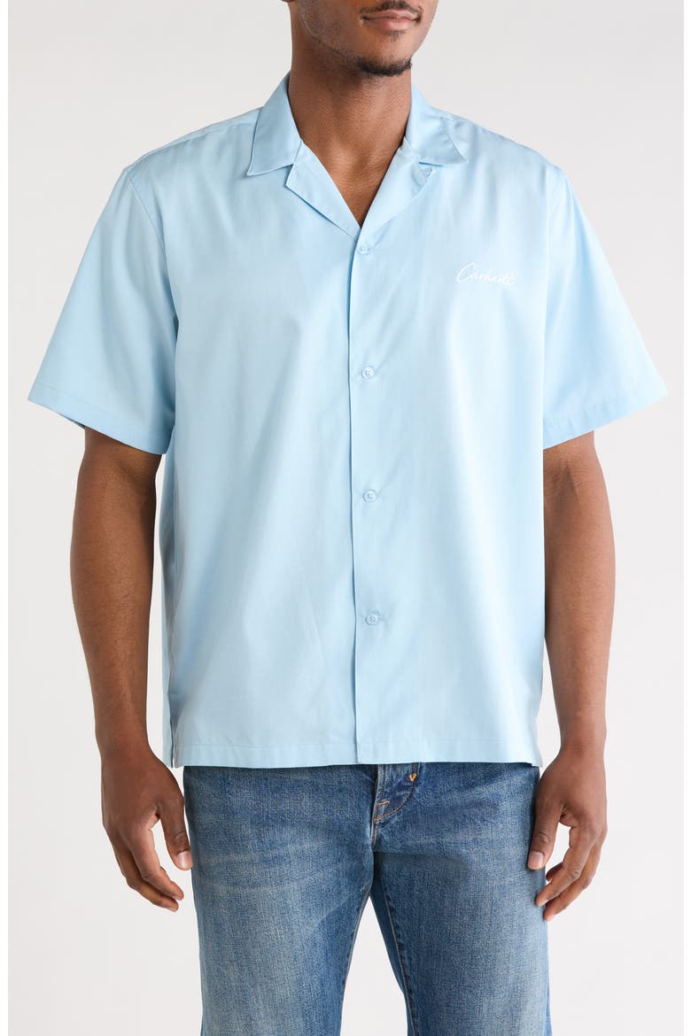 Delray Cotton & Lyocell Camp Shirt, Main, color, ICARIA / WHITE