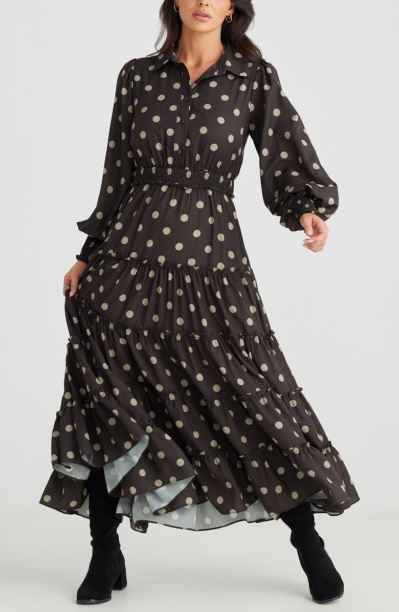 Brave+True Lido Print Long Sleeve Tiered Maxi Dress, Alternate, color, 