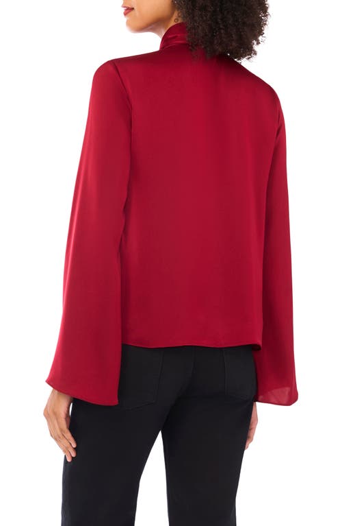 Parker Neck Tie Long Sleeve Top In Red