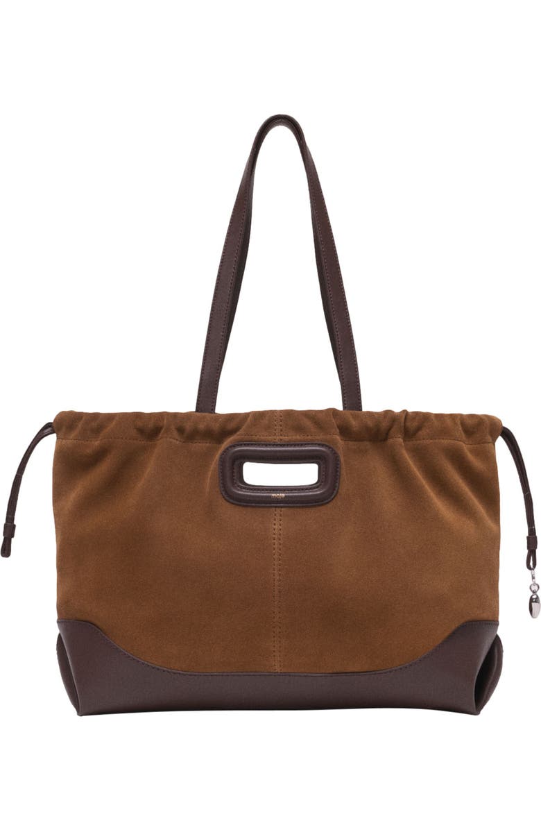 maje Leather and suede M Tote bag, Main, color, Camel/Brown