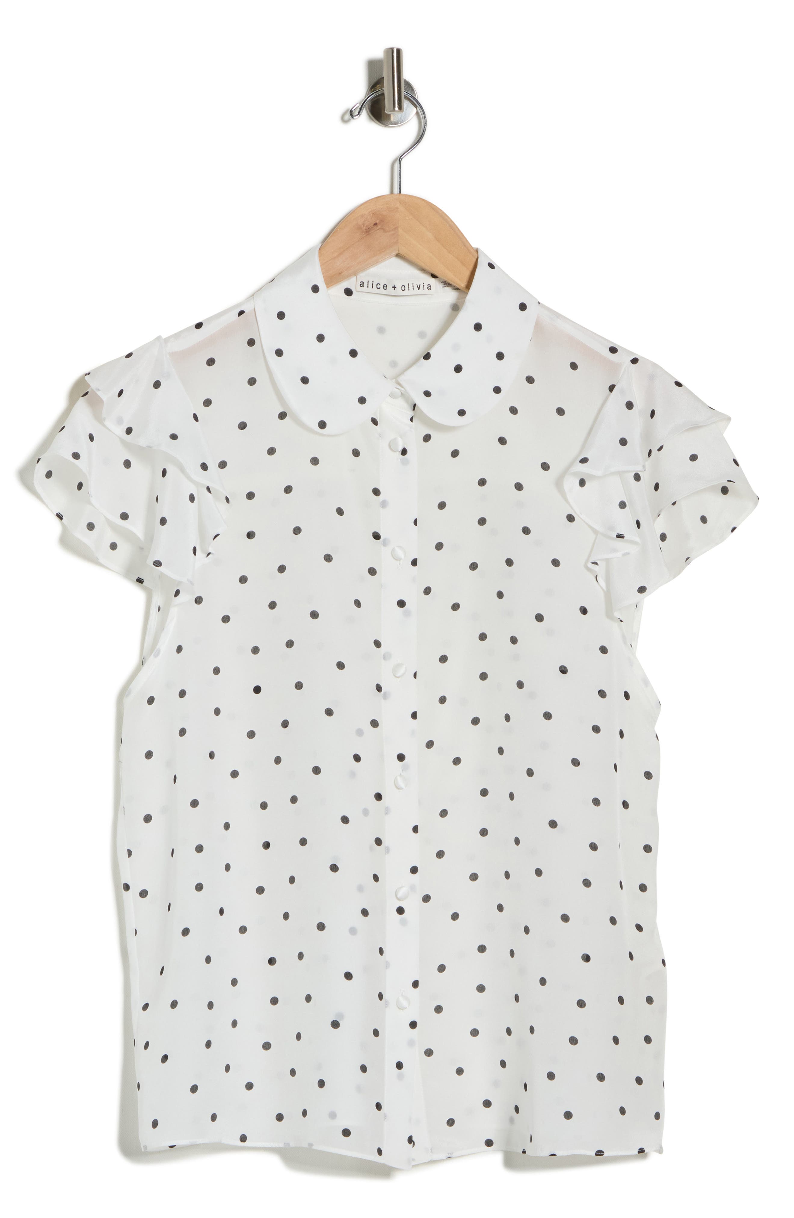 Alice + Olivia Ziggy Ruffle Sleeve Stretch Silk Button-Up Top