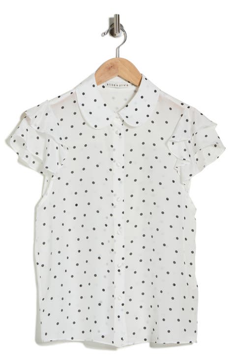 Ziggy Ruffle Sleeve Stretch Silk Button-Up Top