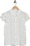 Alice + Olivia Ziggy Ruffle Sleeve Stretch Silk Button-Up Top