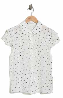 Alice + Olivia Ziggy Ruffle Sleeve Stretch Silk Button-Up Top