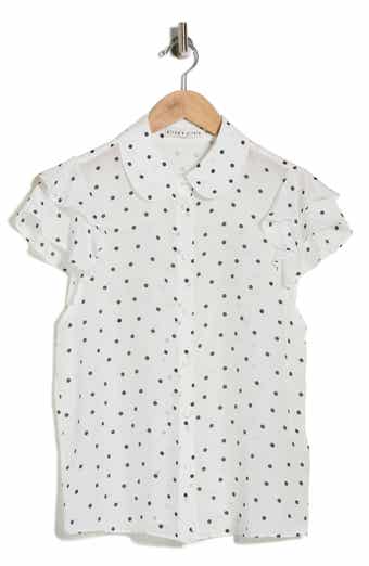 Alice + Olivia Ziggy Ruffle Sleeve Stretch Silk Button-Up Top