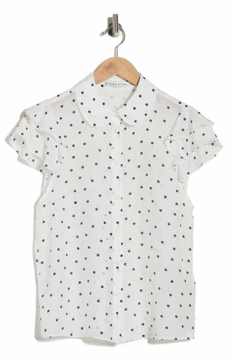 Alice + Olivia Ziggy Ruffle Sleeve Stretch Silk Button-Up Top