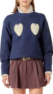 English Factory Faux Pearl Heart Crewneck Sweater