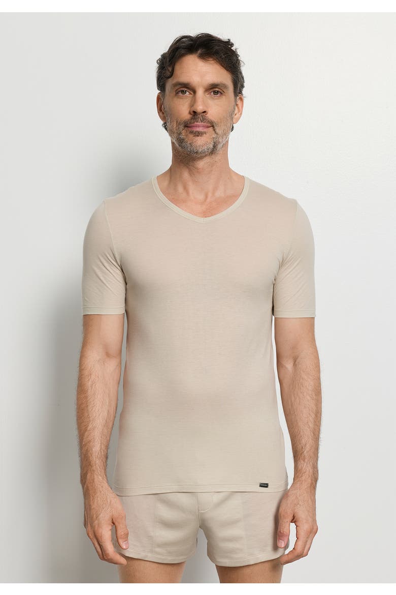 Ultralight Fitted Cotton V-Neck T-Shirt, Alternate, color, Moon