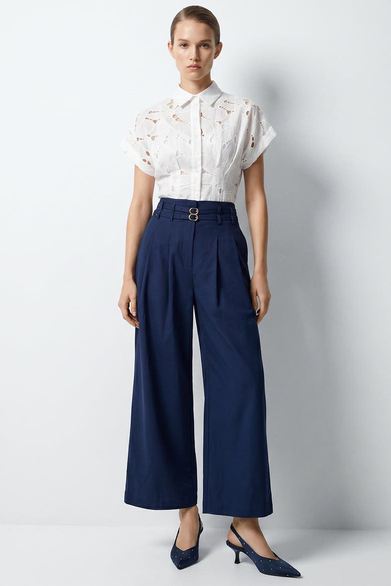 Mckenna Belted High Waisted Pleated Pants, Alternate, color, Navy