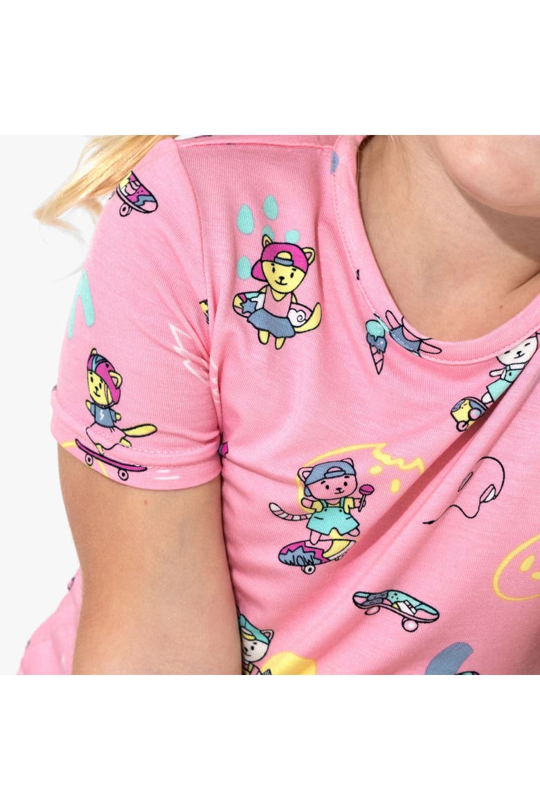 Skater Kitty Kids 2-Piece Short Sleeve & Shorts Pajama Set, Alternate, color, Skater Kitty