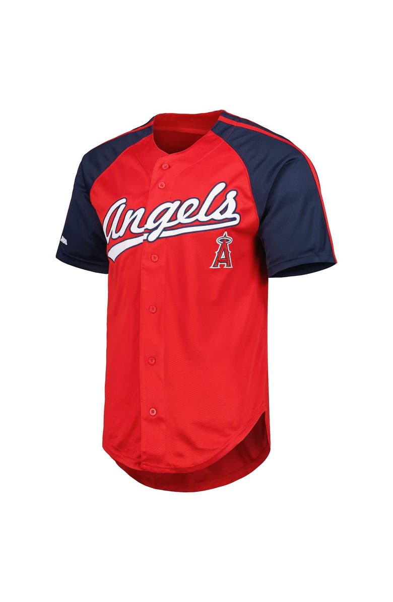 STITCHES Men's Stitches Red Los Angeles Angels Button-Down Raglan Replica Jersey, Alternate, color,