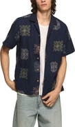 Lucky Brand Embridered Tile Pattern Cotton Camp Shirt
