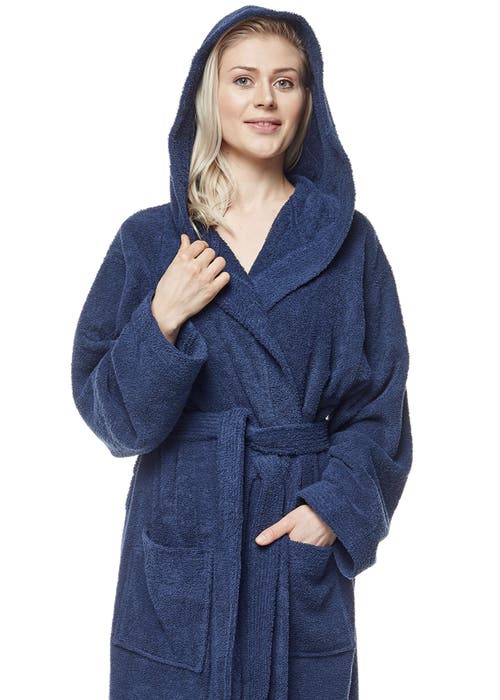 Arus Cotton Full Length Hooded Bathrobe In Blue