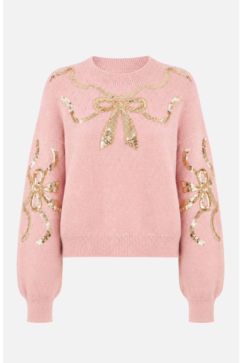 Sequinned Bow Neckline Jumper, Alternate, color, Blush