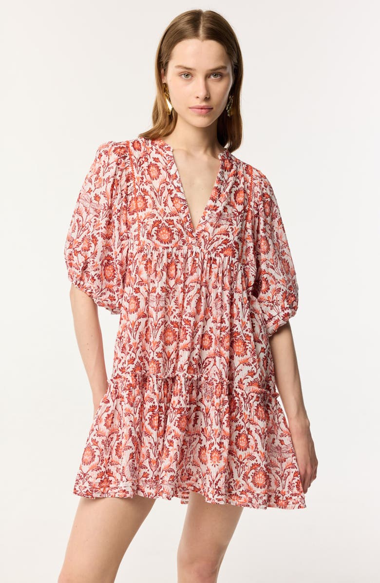 Poupette St Barth Aria Print Cotton Cover-Up Minidress, Alternate, color, Pink Victorian