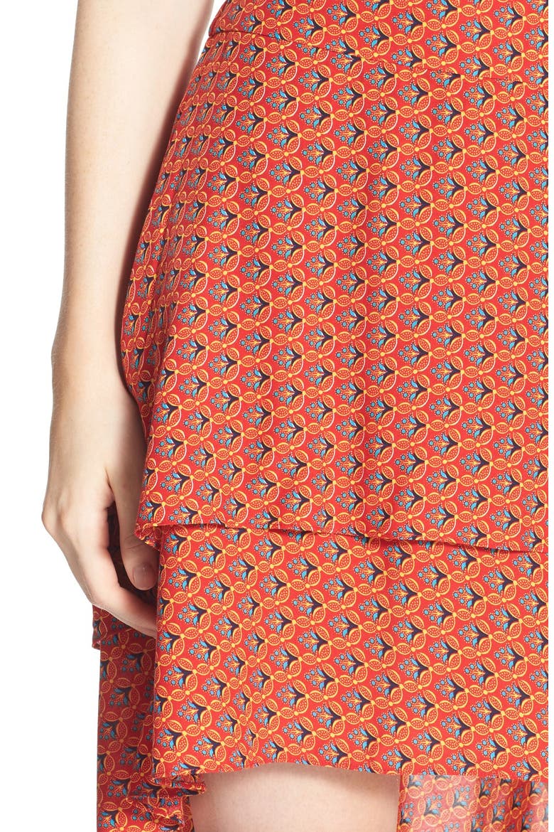 Tiered High/Low Skirt, Alternate, color, RED SALSA