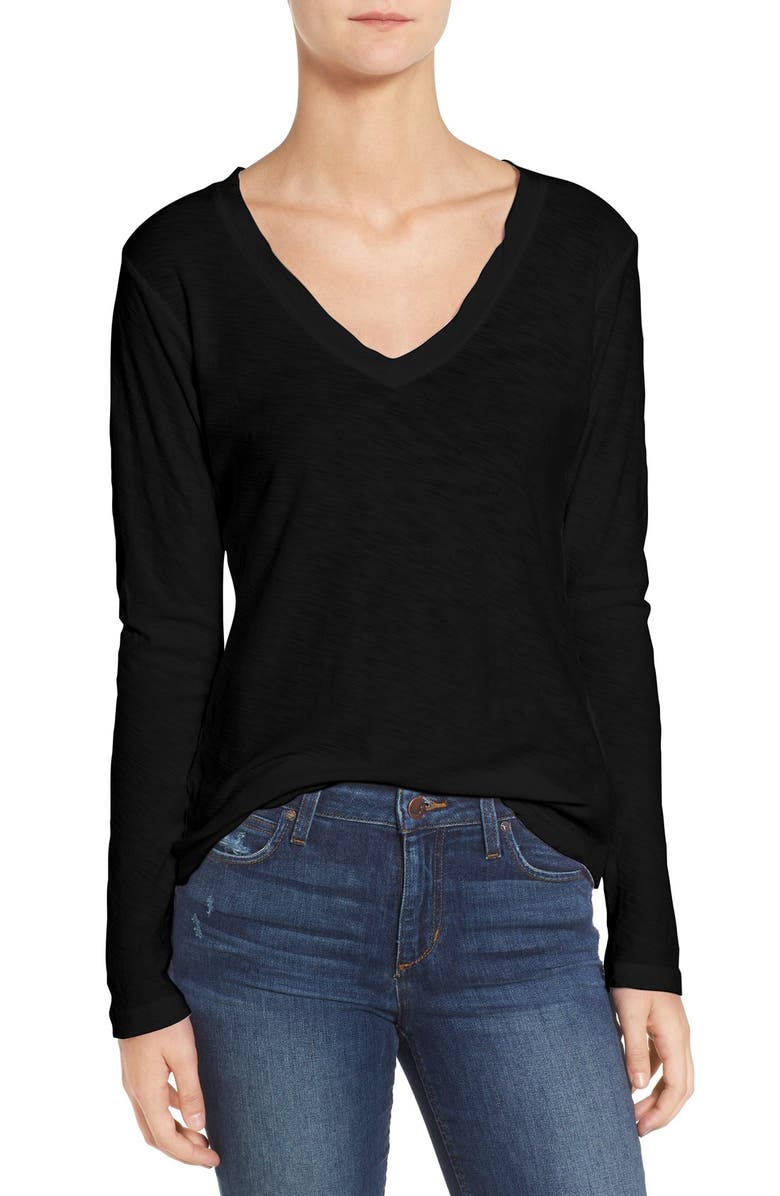 James Perse Slub Cotton V-Neck Long Sleeve Tee, Main, color,
