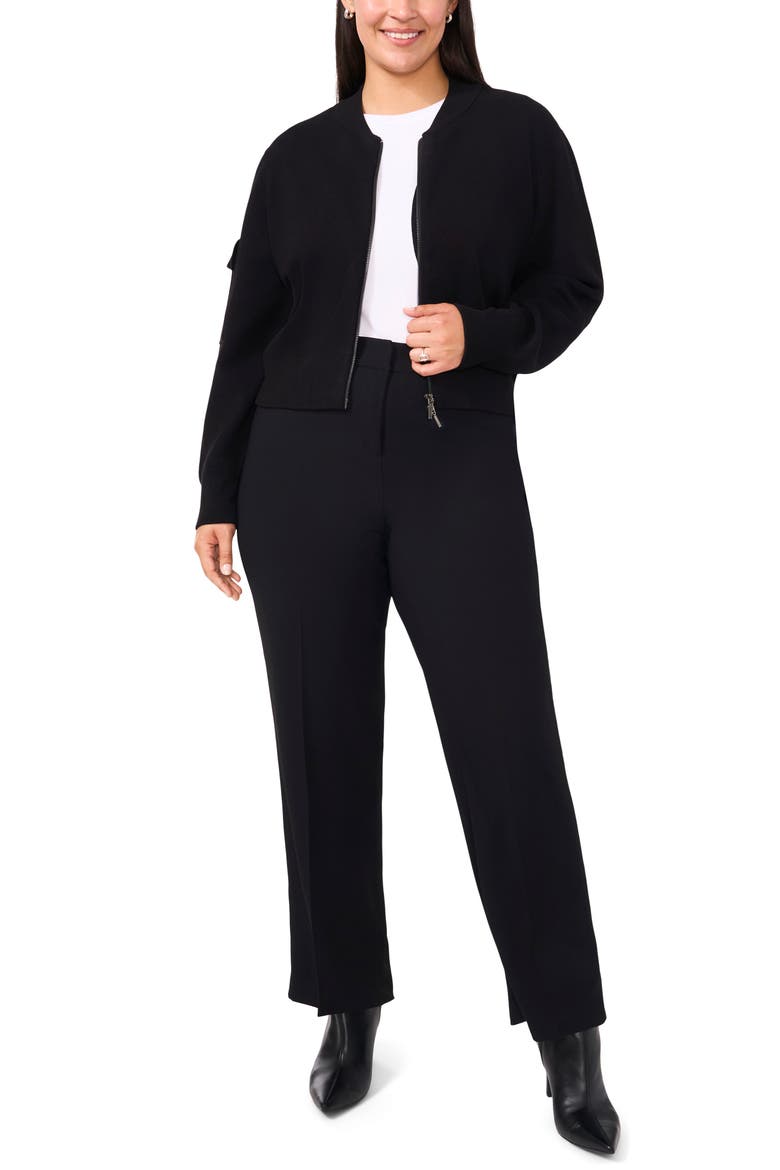 Cargo Zip Front Milano Stitch Bomber Cardigan, Alternate, color, RICH BLACK