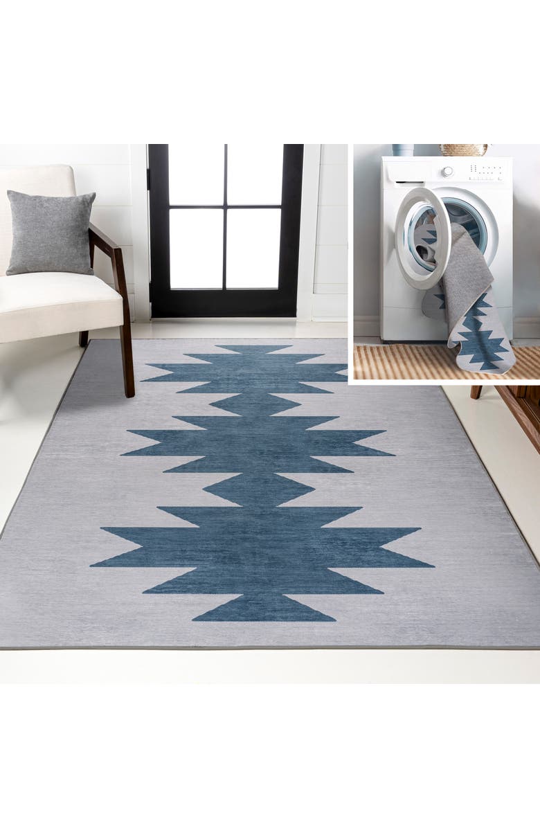 JONATHAN Y Chayton Minimalist Geometric Machine-Washable Area Rug, Main, color, Slate Blue
