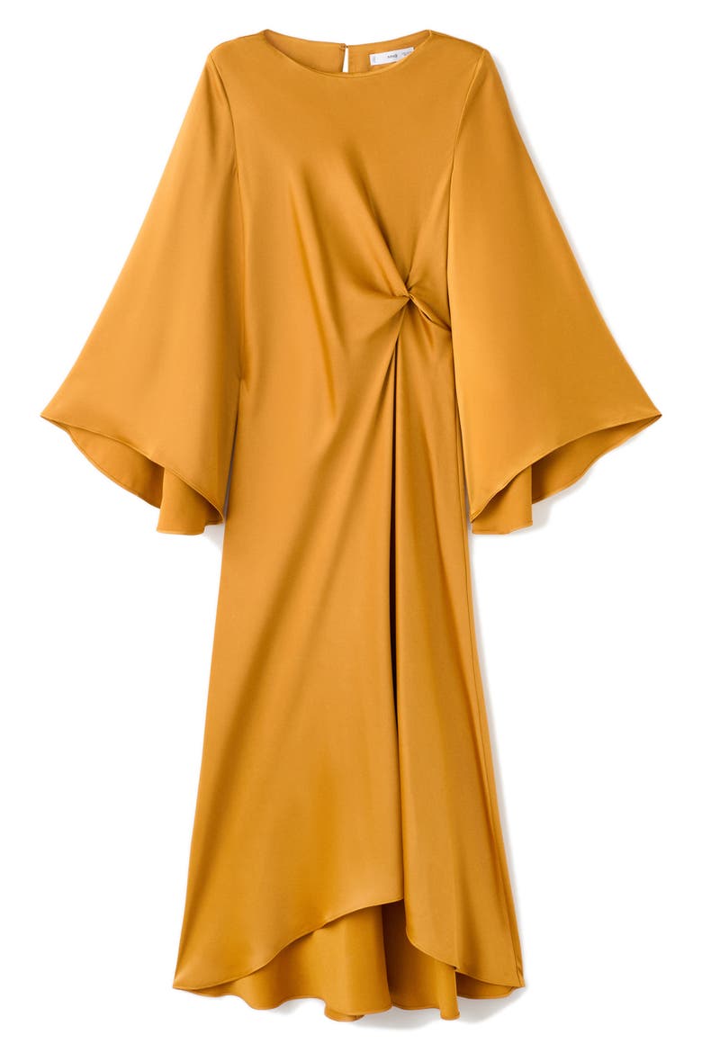 Twist Flutter Sleeve Satin Dress, Alternate, color, OCHRE