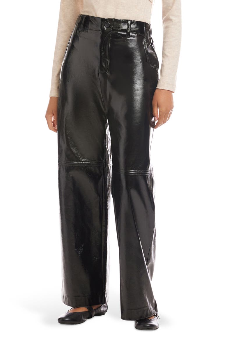 Lara Faux Leather Wide Leg Pants, Main, color, BLACK